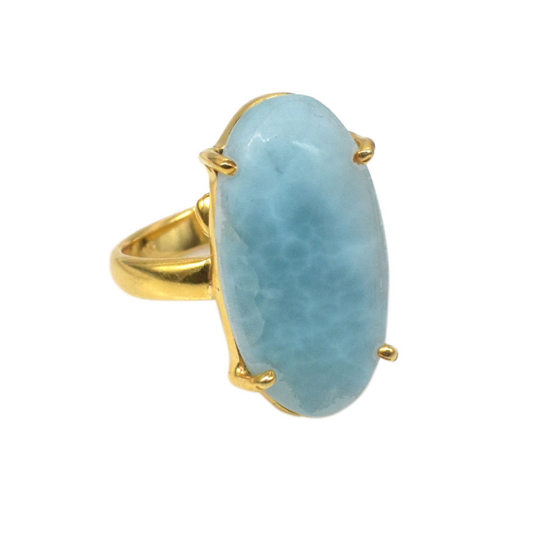 Ocean Dreams Larimar Ring Gold Solid 925 Sterling Silver Ring, Natural