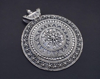 Oxidized Sterling Silver Mandala Pendant: Chunky Handmade Necklace
