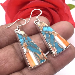 Oyster Copper Turquoise Earrings: 925 Sterling Silver Dangle Earrings