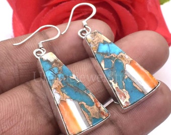 Amazing Oyster Copper Turquoise Earrings | 925 Sterling Silver Earrings | Beautiful Weddings Earrings Mother's Day Gift