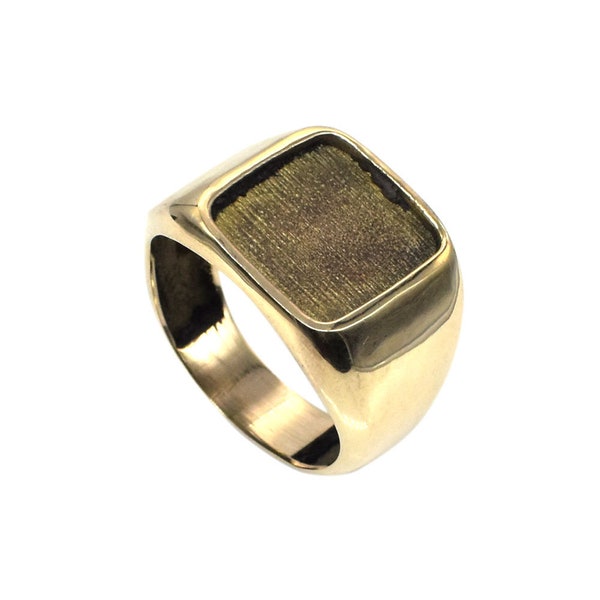 Stylish Men Signet Brass Ring , Square Shape Gemstone ( Custom Set ), Brass Gold Men's Ring, Handmade Jewelry, Best Gift for Him Dad