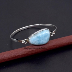 Caribbean Larimar Bangle: 925 Sterling Silver Bracelet