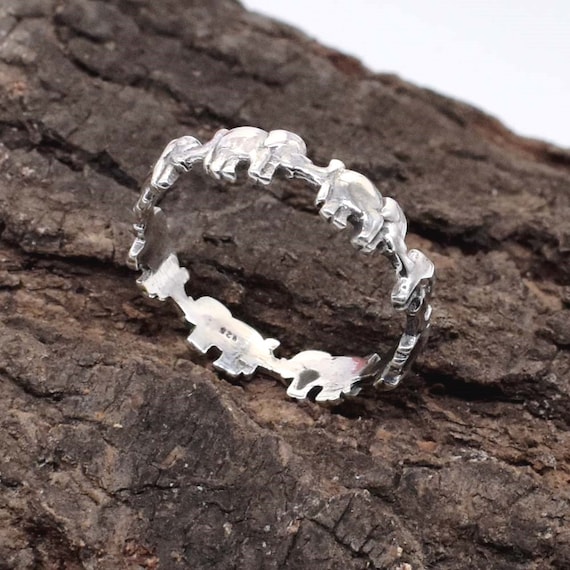 Elephant Family Parade Animal 925 Sterling Silver Ring Elephant Band Elephant Sterling Silver Ring Plain Elephant Ring Animal Lover Ring Etsy