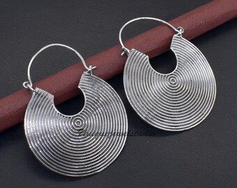 Sterling Silver Spiral Hoop Earrings: Egyptian Boho Bali Style