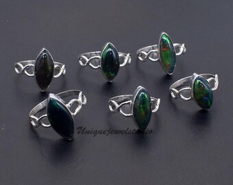 Black Opal Sterling Silver Ring: Marquise October Birthstone, Size 7