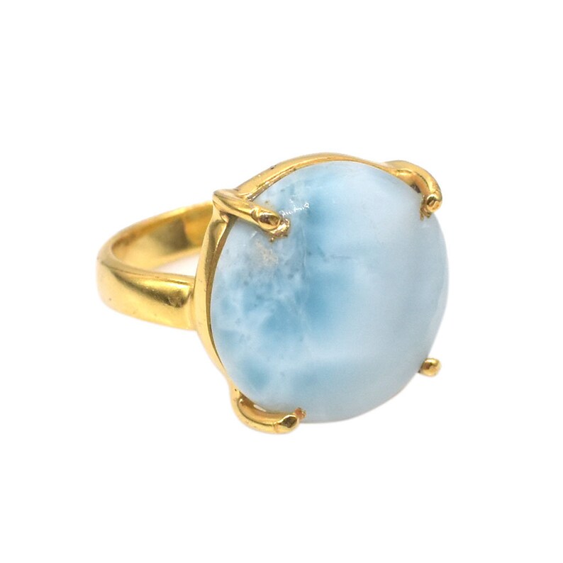 Blue Larimar Ring: 22k Gold Plated Sterling Silver Adjustable Boho Jewelry image 4