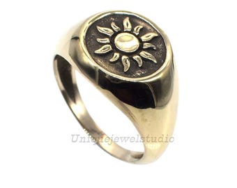 Embossed Sun Signet Ring: Brass Anniversary Gift For Him