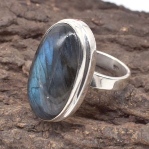 AAA Quality Natural Blue Labradorite Gemstone Ring, 925 Sterling Silver Ring, Oval Shape Labradorite Ring, Handmade Silver Ring Gift For Her