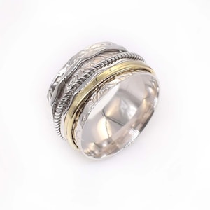 Hammered Sterling Silver Spinner Ring: Four Tone Meditation Band
