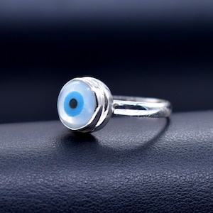 Sterling Silver Evil Eye Ring Stackable Minimalist Band Ring