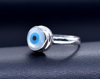 Sterling Silver Evil Eye Ring Stackable Minimalist Band Ring
