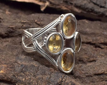 Silver Braided Band Citrine Ring, 925 Sterling Silver Ring, Braided Style Citrine Cut Gemstone Ring, Oval Citrine And Braid Ring