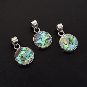 Natural Abalone Shell Round Pendant 925 Sterling Silver, Shell Pendant Layering Necklace Rainbow Abalone Shell, Ocean Inspired Gift for Her