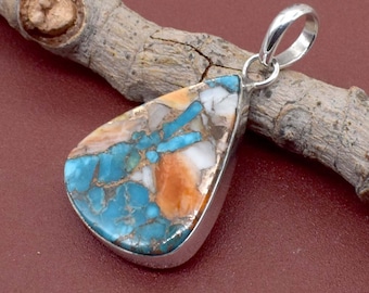Oyster Copper Turquoise Pendant, 925 Sterling Silver Pendant, Tear Drop Turquoise, Natural Gemstone Pendant Necklace Gift For Her
