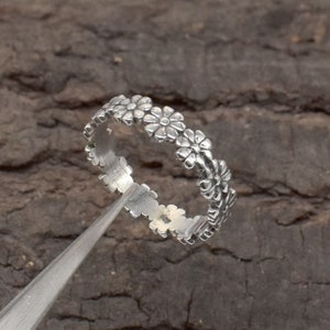 Birth Month Flower Band 925 Sterling Silver Ring Unique Gift For Birthday, Botanical Jewelry