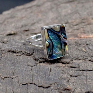 Handgjord Abalone Shell 925 Sterling Silver Ring: Rektangulär Ädelsten