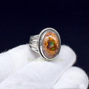 Anel masculino de opala de fogo mexicana, anel masculino de prata esterlina 925, anel de pedra de nascimento de outubro, joia de opala mexicana, presente para ela