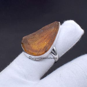Natural Baltic Amber Ring in 925 Sterling Silver Statement Jewelry | November Birthstone Gift for Her | Handmade Boho Jewelry | Gift for Her