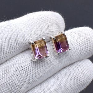 Ametrine Stud Earrings: 925 Sterling Silver, Healing Crystal Gift