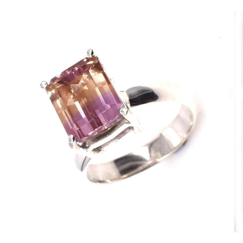 Octagon Ametrine Ring: Two-Tone 925 Sterling Silver Adjustable Band