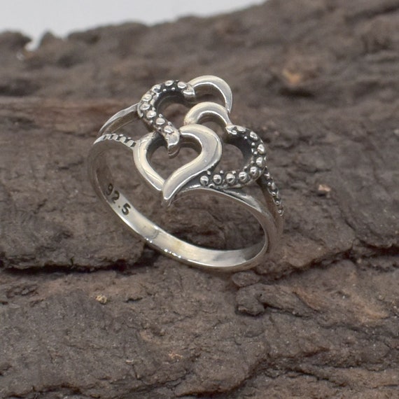 925 Sterling Silver Triple Heart Ring, Triple Heart Shape 925 Sterling Silver Triple Heart Ring, Triple Heart Shape