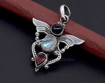 Angel Wings Moonstone Pendant: Sterling Silver Spiritual Jewelry