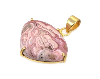 Rhodochrosite Pendant: Romantic Pink Gemstone, Gold Plated Silver