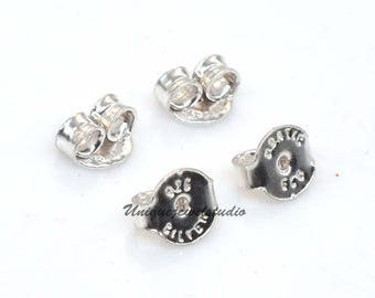 925 Sterling Silver Butterfly Earring Backs, 4mm Post Push Findings