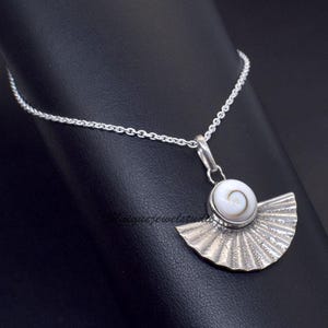 Shiva Eye Shell Fan Pendant: Sterling Silver Necklace