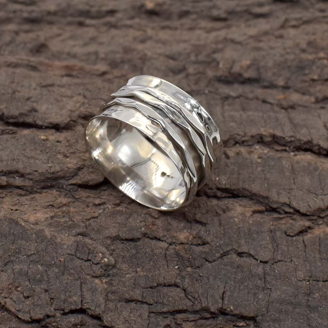Hammered Sterling Silver Spinner Ring: Wide Band Meditation Ring - Etsy