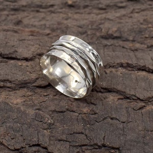 Hammered Sterling Silver Spinner Ring: Wide Band Meditation Ring