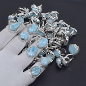 Natural Larimar 925 Sterling Silver Rings: Mix Shape Bezel Ring