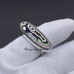 Bague pour homme en fordite : argent sterling, agate de Detroit, pierre précieuse