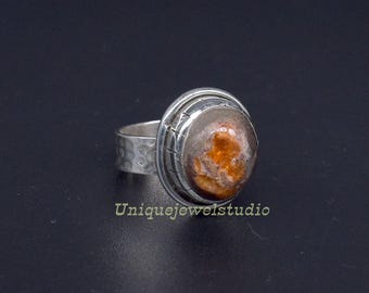 Mexican Fire Opal Sterling Silver Ring: October Birthstone, Men's Jewelry