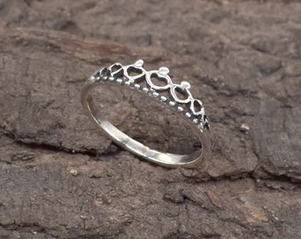 Sterling Silver Princess Crown Ring: Heart Tiara Band