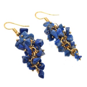 Lapis Lazuli Grape Cluster Earrings: Gold Plated Dangle
