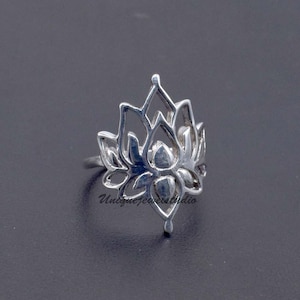 Sterling Silver Lotus Flower Ring, 925 Sterling Silver Anniversary Gift Lotus Adjustable Ring, Symbol of Purity and Rebirth