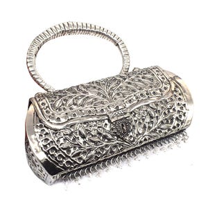 Vintage Style Silver Handle Purse: Antique Indian Jewelry Clutch