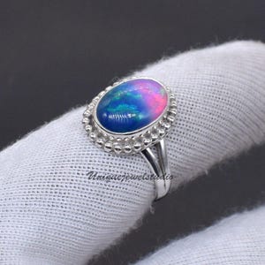 Aurora Opal Ring ~ 925 Sterling Silver Ring, Natural Gemstone Statement Ring, Bio Color Opal Ring Birthday Gift For Her