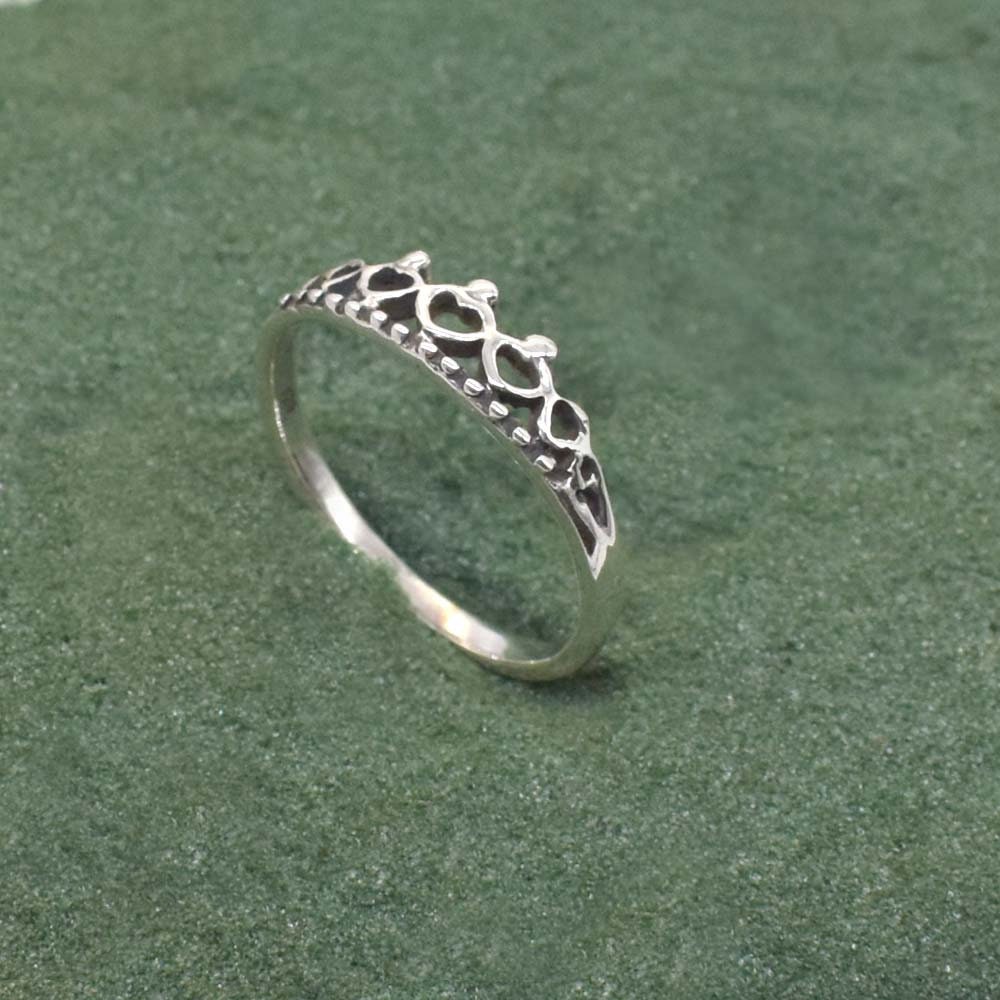 Princess Crown Ring Queen Tiara Crown 925 Sterling Silver Ring, Heart ...