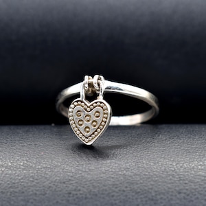 Heart Love Lock Silver Ring Solid 925 Sterling Silver Heart Lock Charm Ring, Valentines Day Gift Ring, Heart Padlock Ring