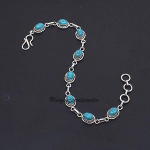 Turquoise Bracelet 925 Sterling Silver Bracelet, Gemstone Bracelet, Eight Stone Bracelet, Adjustable Bracelet, Friendship Gift for Him Her