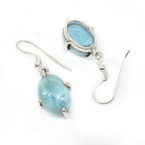 Larimar Dangle Earrings: 925 Sterling Silver, Ocean Stone
