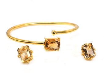 Citrin Schmuck Set: 18k vergoldete Sterling Silber Armband & Ohrstecker