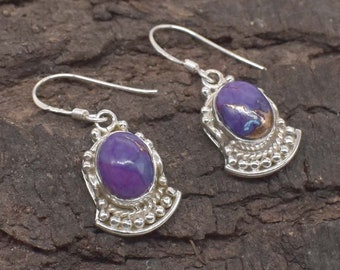 Turquoise Dangle Earrings: 925 Sterling Silver, Copper Gemstone