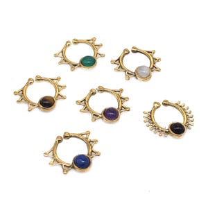Brass Septum Ring: Natural Gemstone, Tribal Boho Piercing