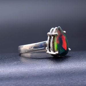 Anillo de ópalo etíope negro multifuego natural, plata de ley 925, ajustable, joyería con piedras preciosas