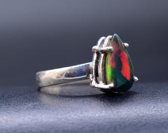 Bague opale éthiopienne noire multi-feu naturelle en argent sterling 925, bijoux réglables en pierres précieuses