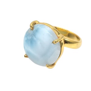 Blue Larimar Ring: 22k Gold Plated Sterling Silver Adjustable Boho Jewelry image 3
