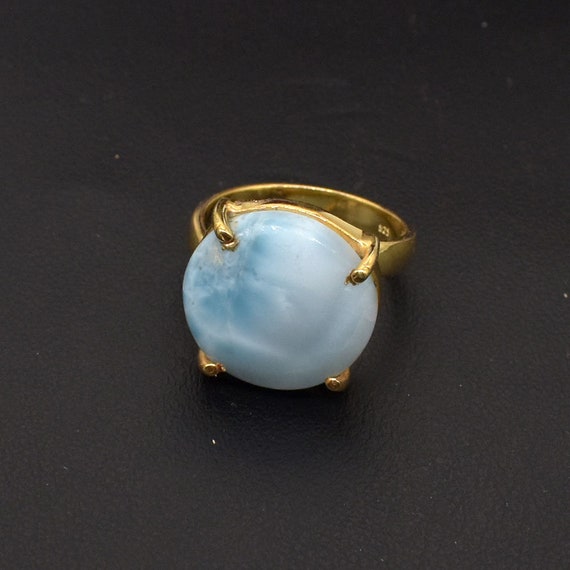 Blue Larimar Ring: 22k Gold Plated Sterling Silver Adjustable Boho Jewelry